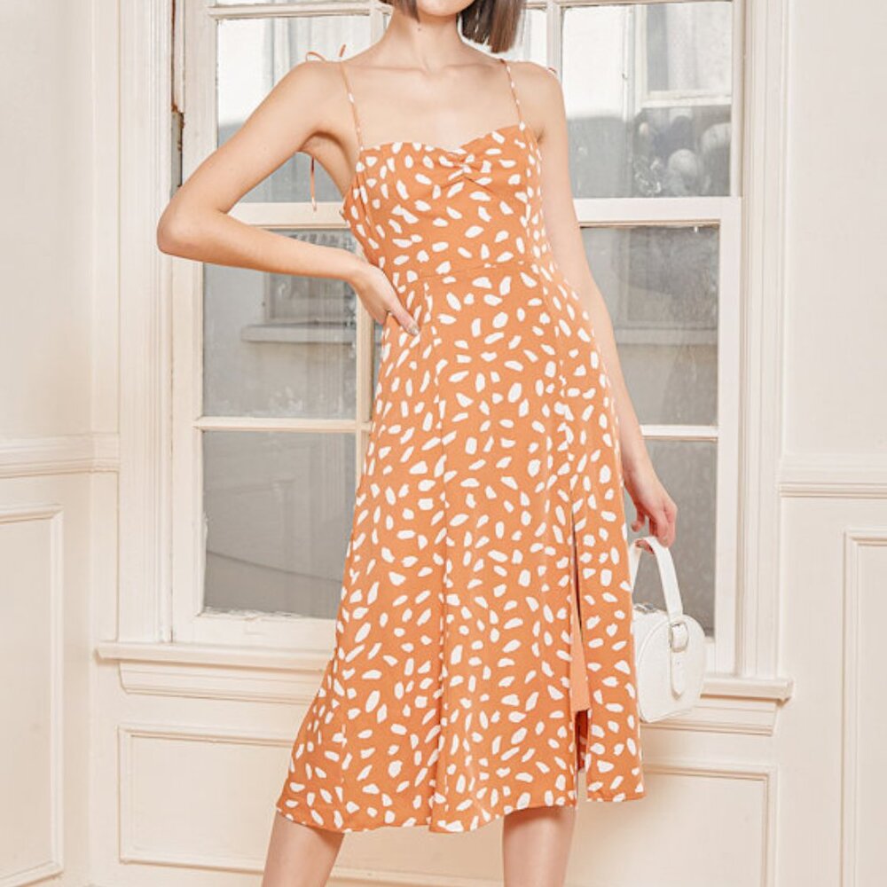 Lulu's Orange Spotted Midi Dress